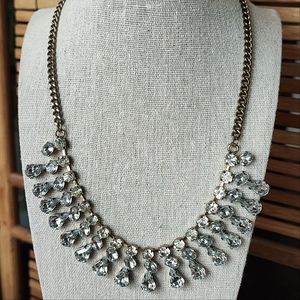 J. Crew Round Oval Teardrop Crystal Clear Rhinestones Gold Tone Bridal Necklace